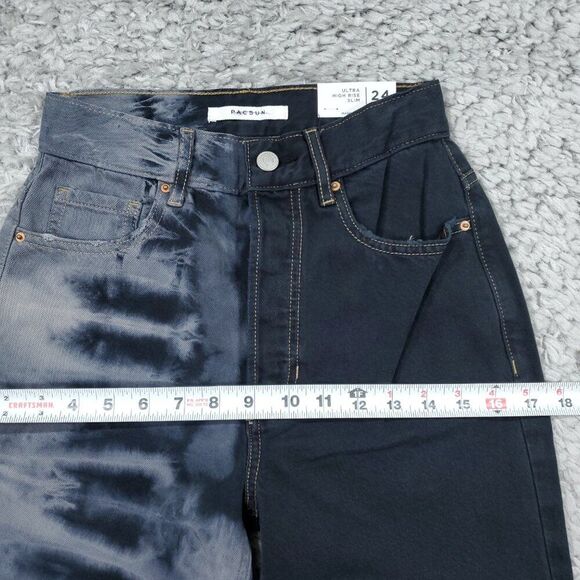 Pacsun Ultra High Rise Slim Jeans Women's Size 24 Two Tone Tie Dye Black Eco - Picture 8 of 10